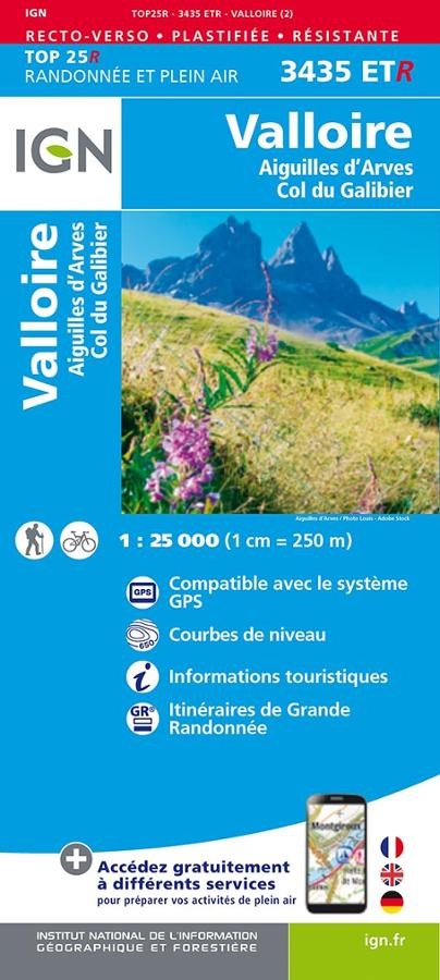 Carte IGN  valloire aiguilles arves 3435ETR série Top 25 Résistante