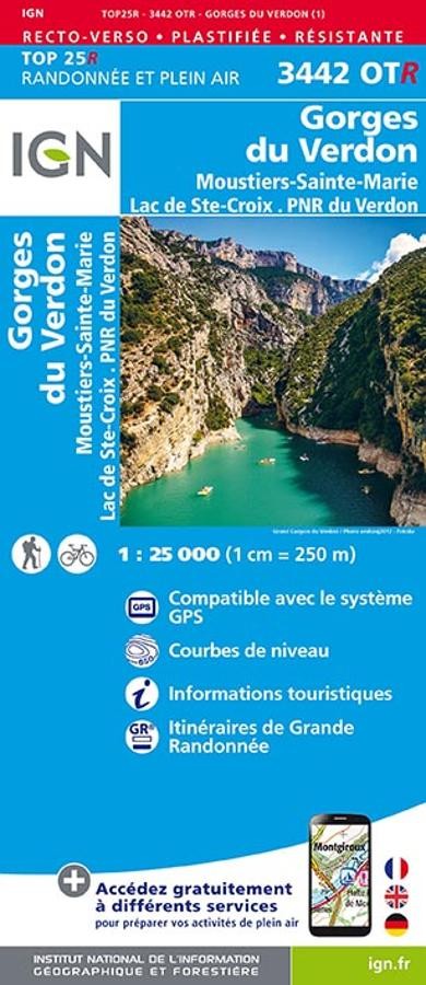 Carte IGN  gorges verdon moustiers saint marie 3442OTR série Top 25 Résistante