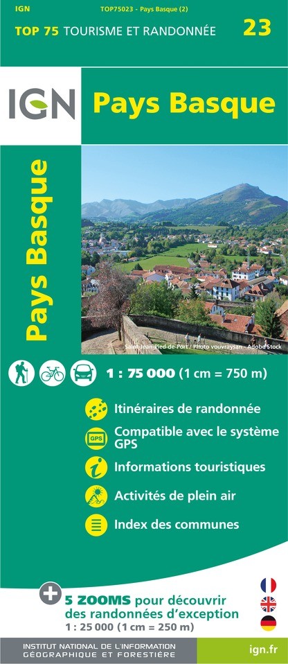 Carte tourisme Pays Basque IGN Top 75