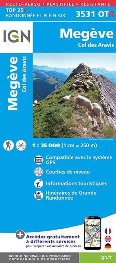 Carte IGN  col des aravis megeve 3531OTR série Top 25 Résistante