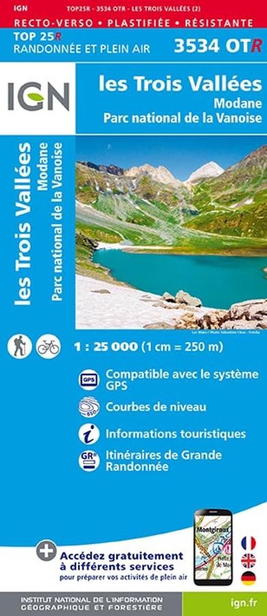 Carte IGN  parc vanoise trois vallees modane 3534OTR série Top 25 Résistante