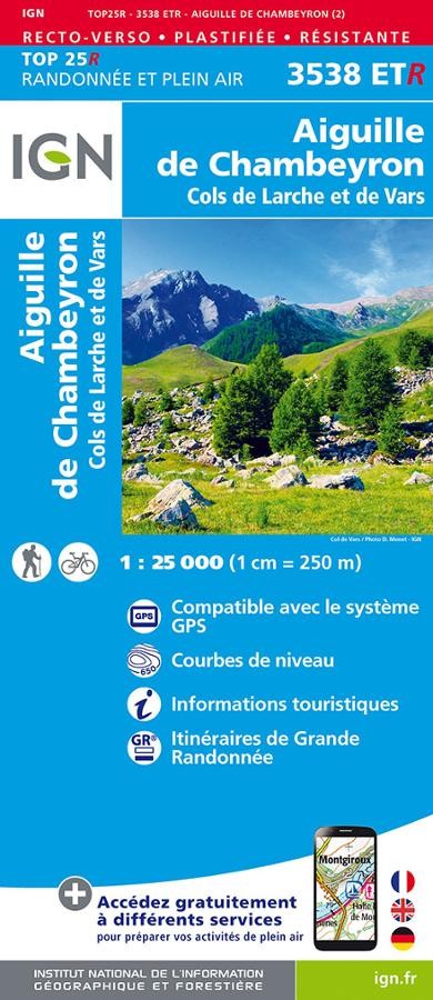 Carte IGN  aiguille chambeyron cols larche vars 3538ETR série Top 25 Résistante