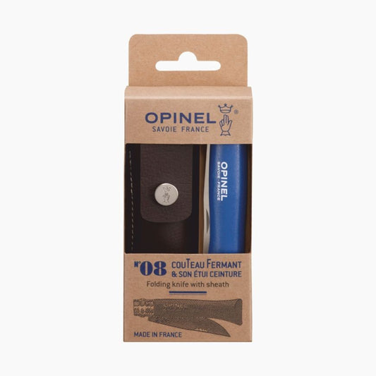 Coffret Opinel n°8 baroudeur bleu + étui alpine