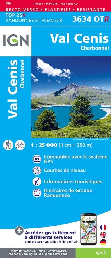 Carte IGN  val cenis charbonnel 3634OTR série Top 25 Résistante