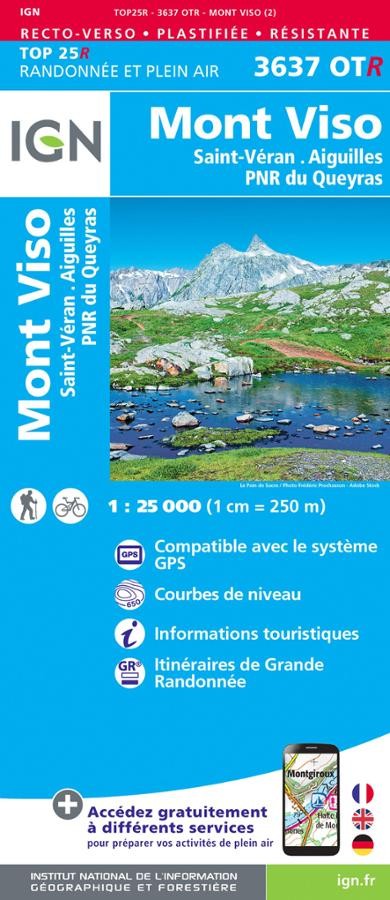 Carte IGN  mont viso 3637OTR série Top 25 Résistante