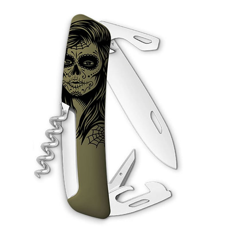 Couteau suisse Swiza D03 Girls Skull - Vert avec 11 fonctions