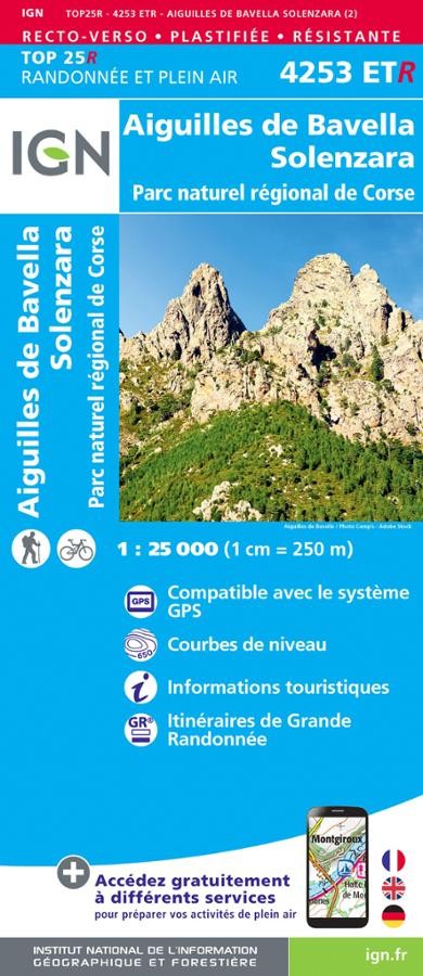 Carte IGN  parc corse aiguilles bavella solenzara 4253ETR série Top 25 Résistante