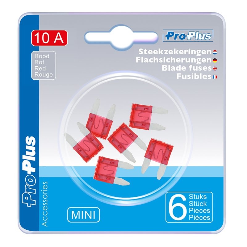 Fusibles mini 10A rouge 6 pièces dans blister