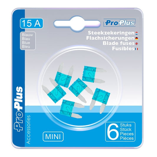 Fusibles mini 15A bleu 6 pièces dans blister