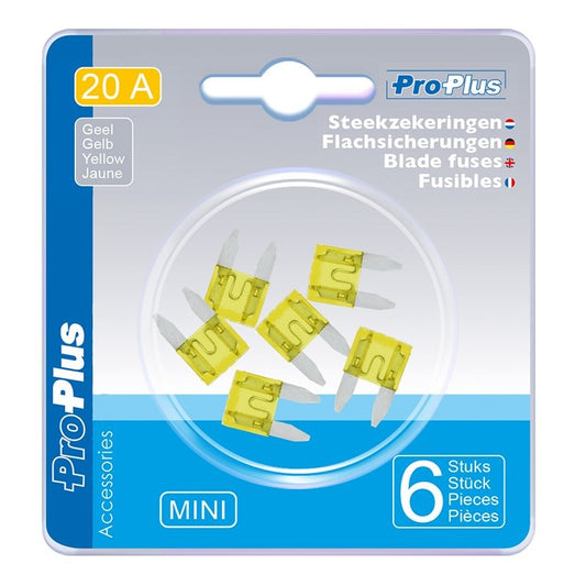 Fusibles mini 20A jaune 6 pièces dans blister