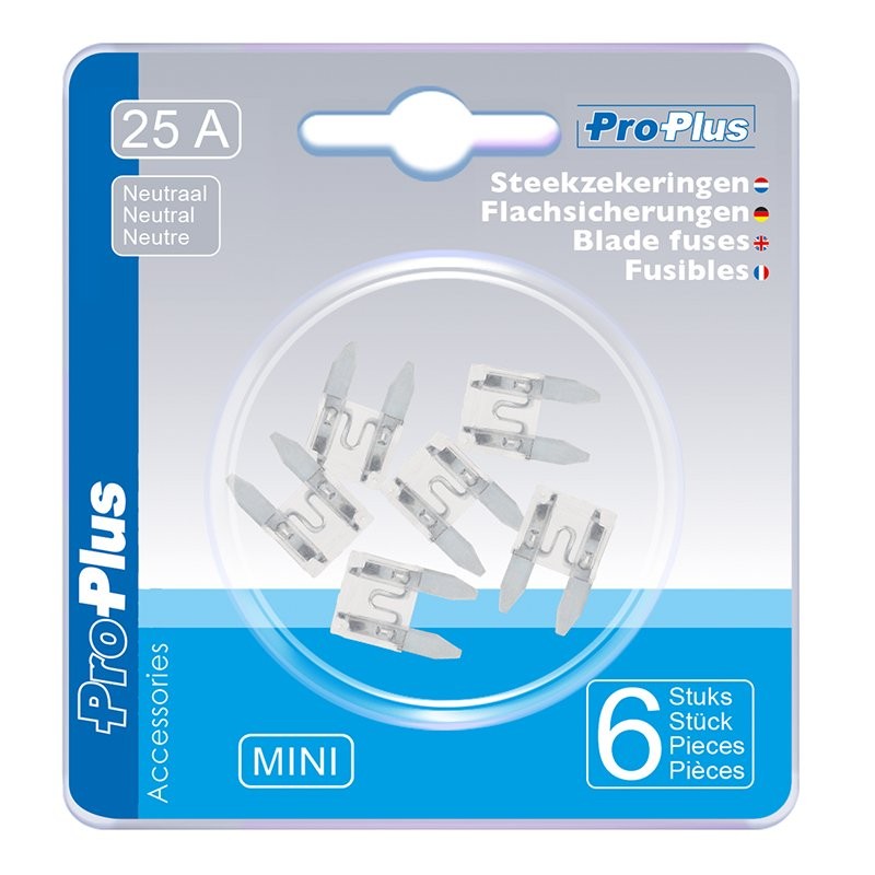 Fusibles mini 25A neutre 6 pièces dans blister