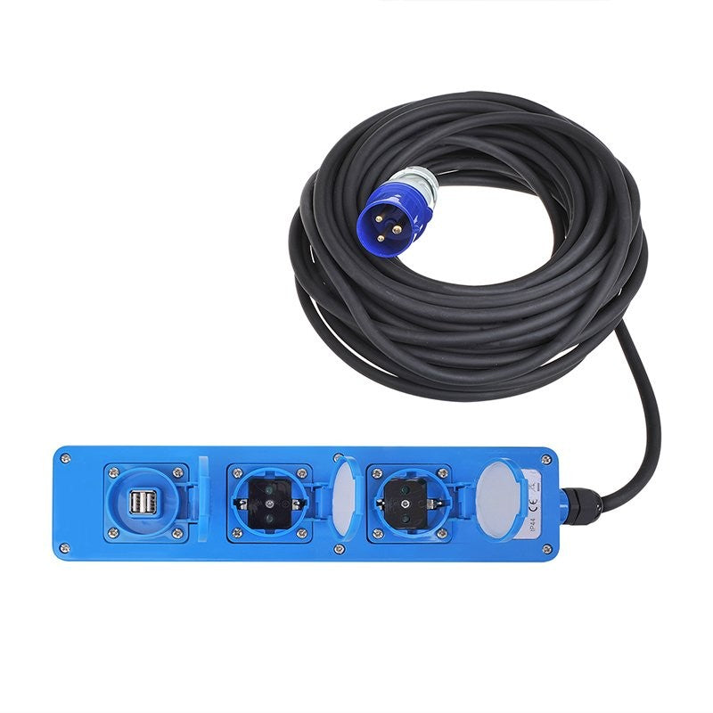 Triple prise (2xSchuko + 1x2-USB) 20M CEE