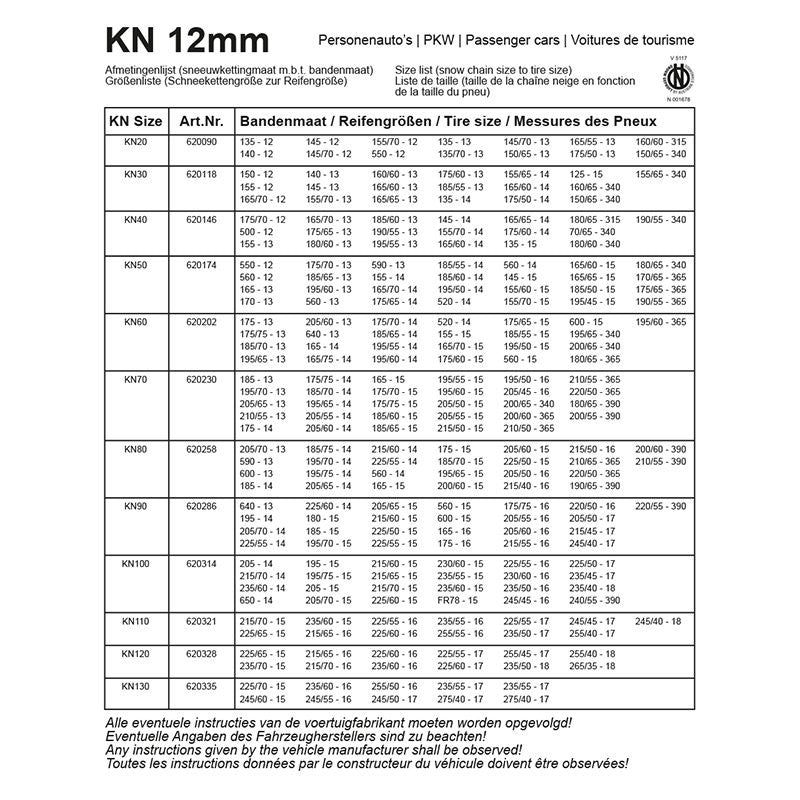 Chaînes à neige 12mm KN50