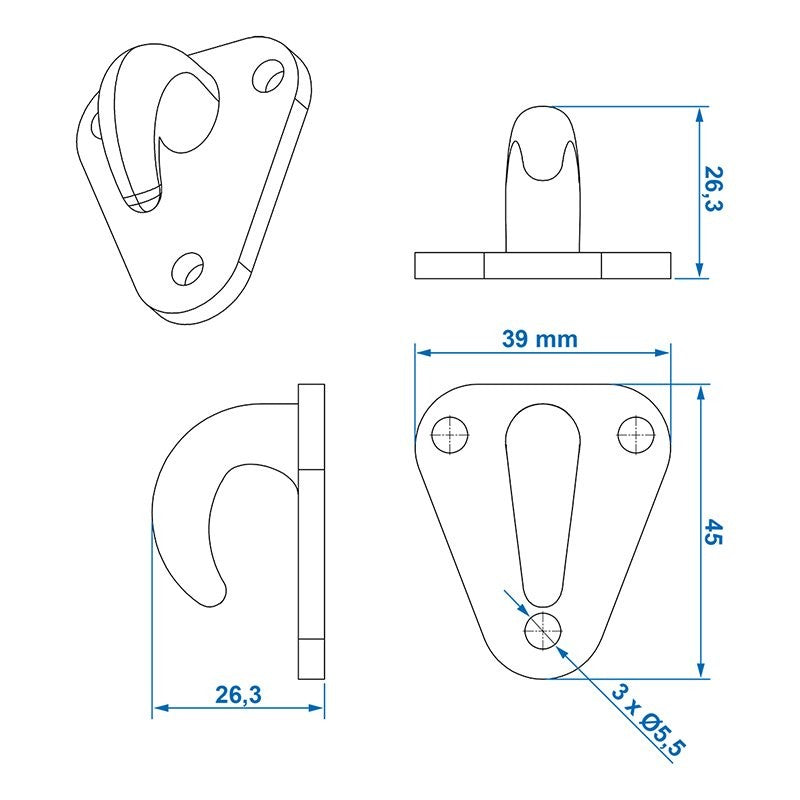 Crochet plastique pour corde 45x39mm