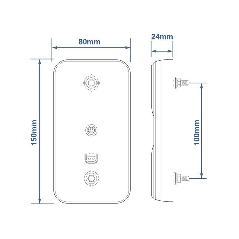 Feu arrière 12/24V 4 fonctions 80x150mm LED