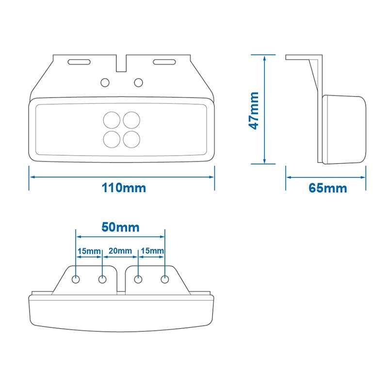 Feu de position 12/24V blanc 110x40mm LED avec support