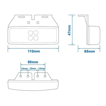 Feu de position latéral 12/24V orange 110x40mm LED avec support