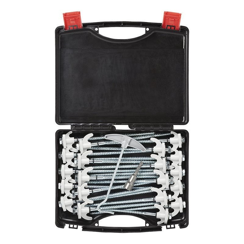 Piquet de tente 20 cm en métal avec crochet plastique + adapteur - jeu de 20 pcs dans coffret