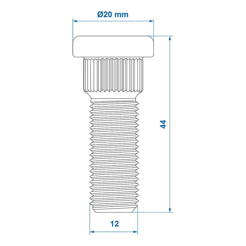 Boulon de roue M12x1,5 moleté 15,4mm