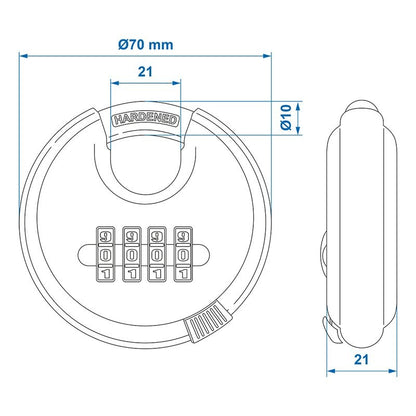 Cadenas à disque Ø70mm avec combinaison de chiffres