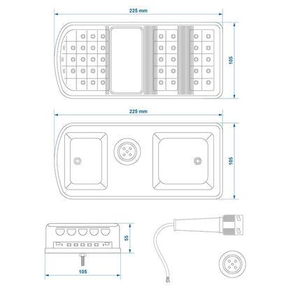 Feu arrière 5 fonctions 225x105mm 43LED gauche