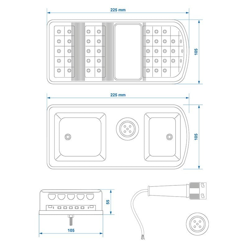 Feu arrière 5 fonctions 225x105mm 43LED droite