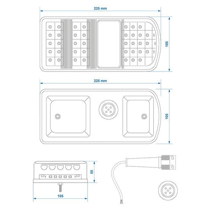 Feu arrière 5 fonctions 225x105mm 43LED droite