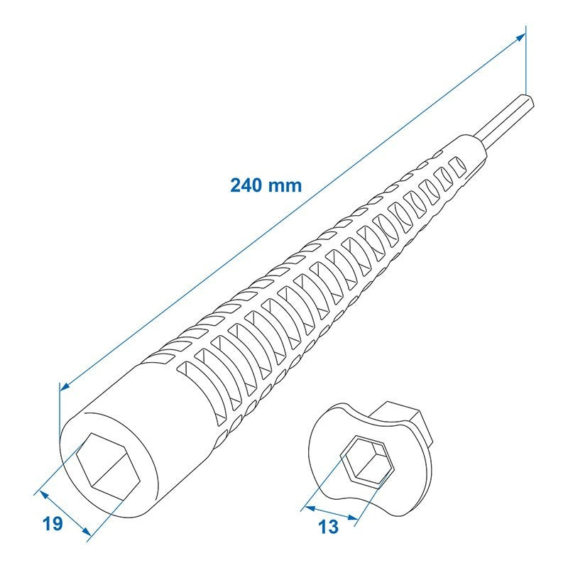 Ambout de manivelle 240mm / 19mm + 13mm ambout