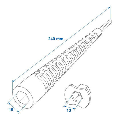 Ambout de manivelle 240mm / 19mm + 13mm ambout