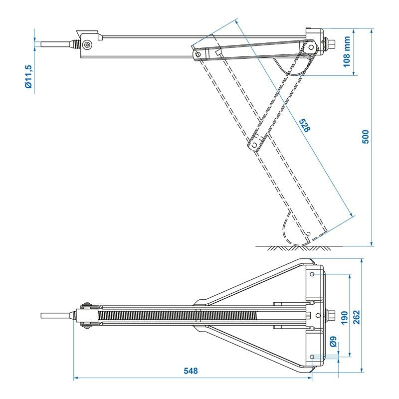 Vérin stabilisateur 800kg 605x260mm H:500mm