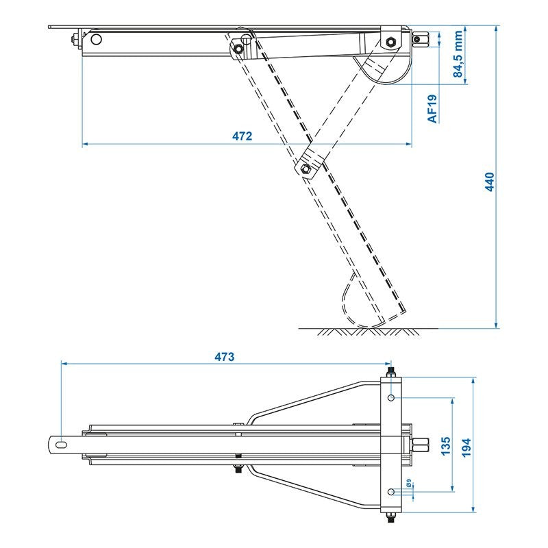 Vérin stabilisateur compact 500kg 460x195mm H:440mm