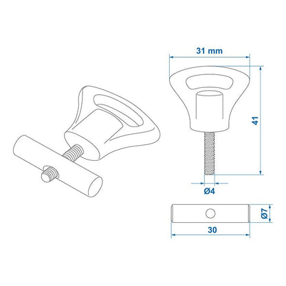 Butée de rail d'auvent avec bouton en plastique 8-10mm - jeu de 2 pièces