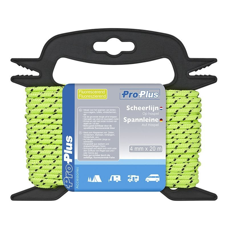 Corde d'haubanage fluorescent 4mm x 20m sur dérouleur