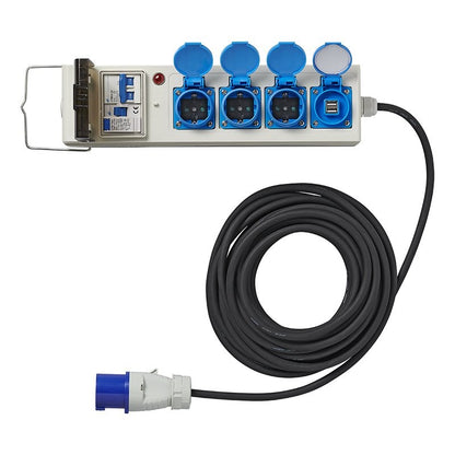 Prise multiple 20M 3x1,5mm² avec MCCB et DDR + 2xUSB