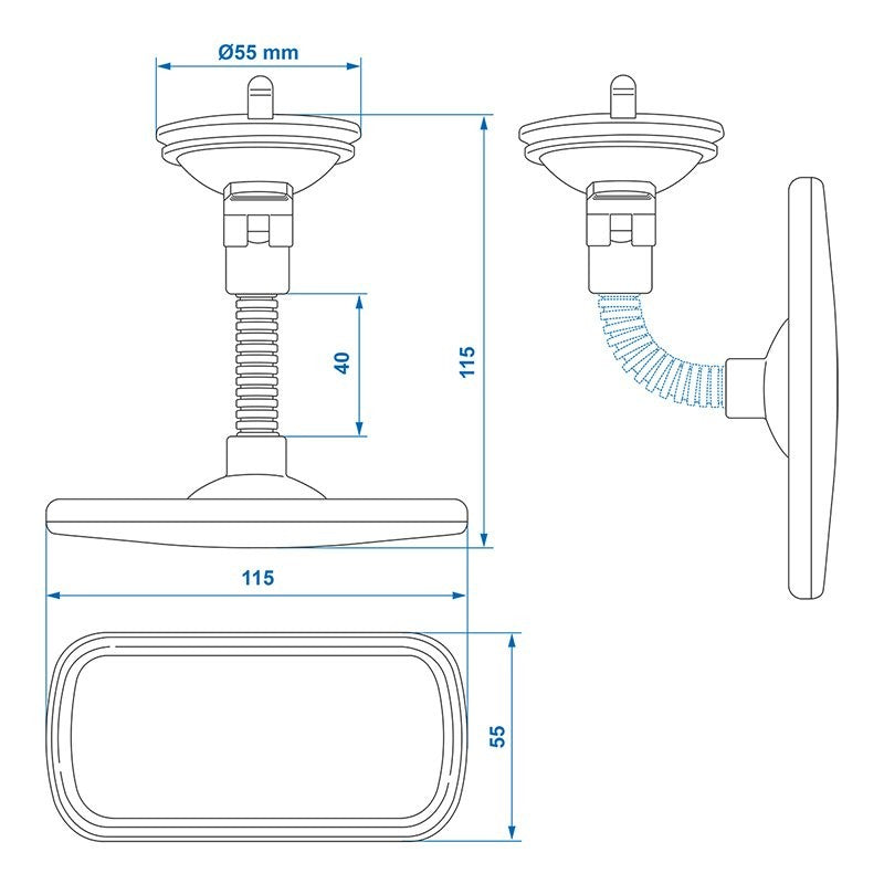 Rétroviseur panoramique à ventouse avec bras flexible de 4 cm