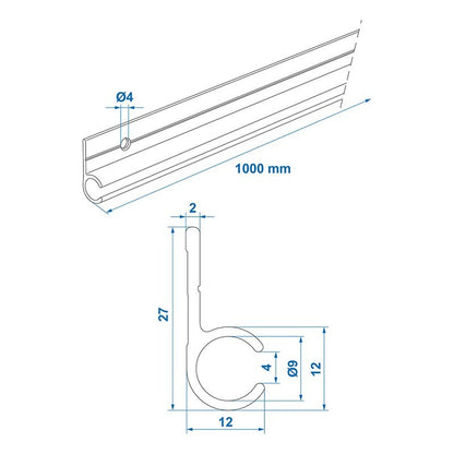 Aluminium rail de tente 90° 100 x 2,7 cm