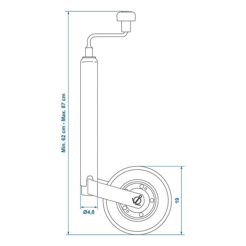 Roue jockey 48mm jante métal avec pneu caoutchouc 200x50mm