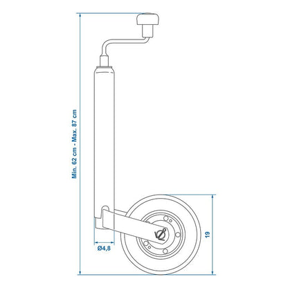 Roue jockey 48mm jante métal avec pneu caoutchouc 200x50mm