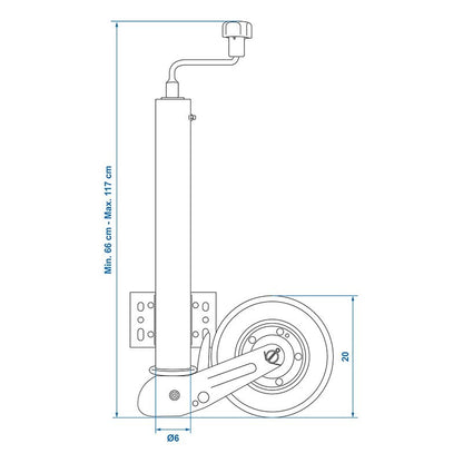 Roue jockey 60mm jante métal avec pneu caoutchouc 200x60mm pliable