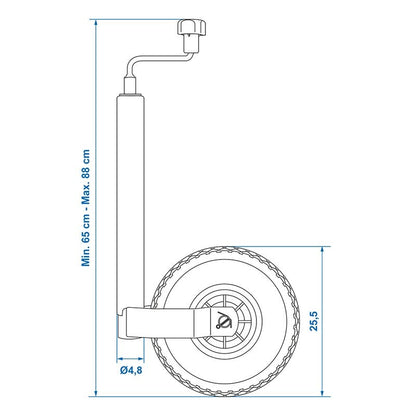 Roue jockey 48mm jante métal avec pneu d'aire 260x85mm