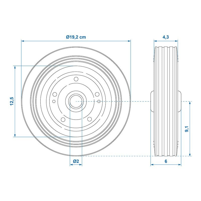 Roulette roue jockey jante métal avec pneu caoutchouc 200x50mm