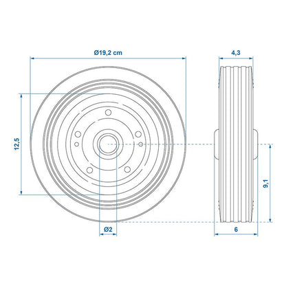 Roulette roue jockey jante métal avec pneu caoutchouc 200x50mm