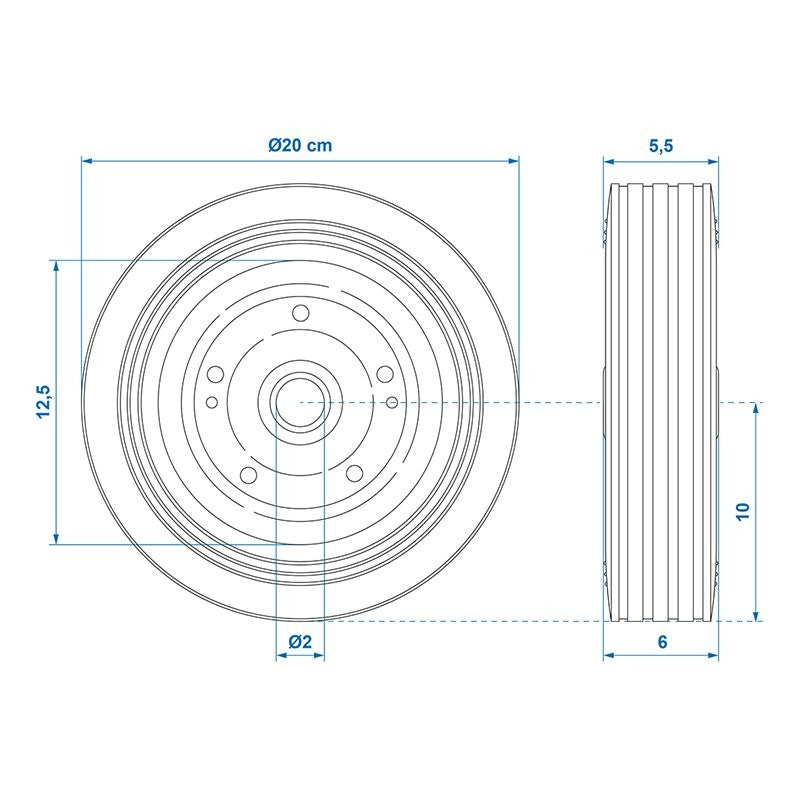 Roulette roue jockey jante métal avec pneu caoutchouc 200x60mm