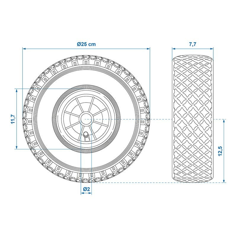 Roulette roue jockey jante plastique avec pneu d'aire 260x85mm