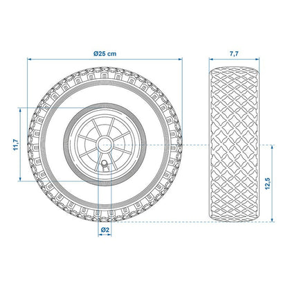 Roulette roue jockey jante plastique avec pneu d'aire 260x85mm