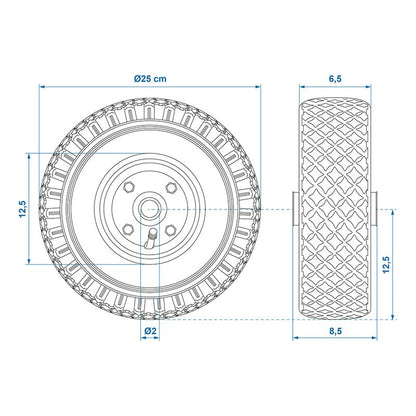 Roulette roue jockey jante métal avec pneu d'aire 260x85mm