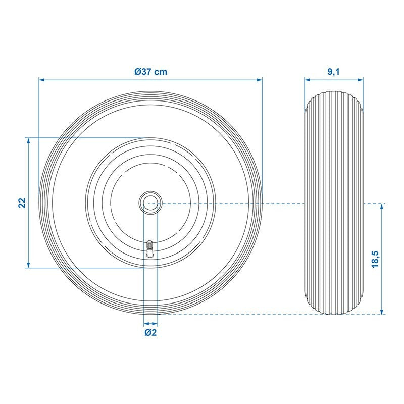 Roue pneumatique avec jante métal 16" 4.00-8