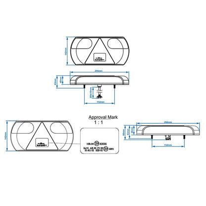 Feu arrière 6 fonctions 296x142mm 32LED gauche