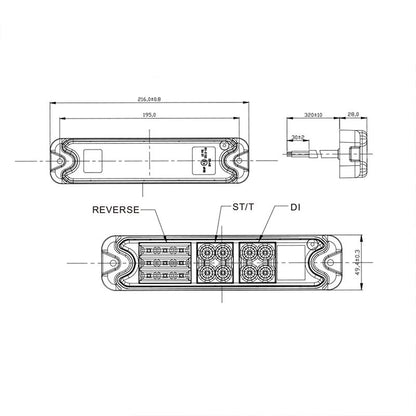 Feu arrière 5 fonctions 192x51mm 21LED