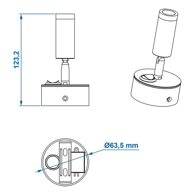 Spot monté en surface 1-led pivotante 12V 120lm Ø65x65-130mm